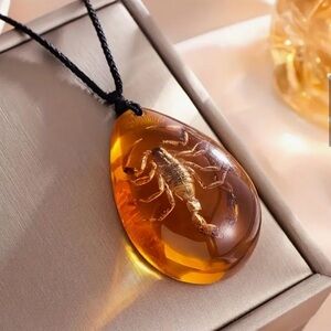 3D Printed Scorpion Amber Teardrop Pendant Necklace